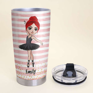 Personalized Ballet Girl Tumbler - I Will Dance Anywhere Book - Chibi Ballerina Front View - Tumbler Cup - GoDuckee