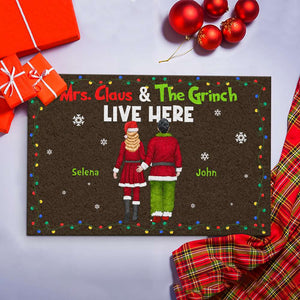 Green Couple Christmas Live Here, Christmas Doormat Gift For Couple - Doormat - GoDuckee