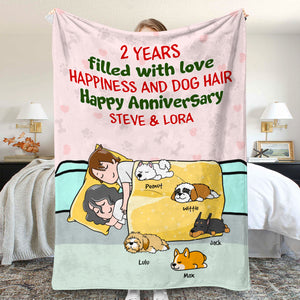 Personalized Cartoon Sleeping Couple & Dog Breeds Blanket - Happy Anniversary, Custom Years Filled With Love - Blanket - GoDuckee