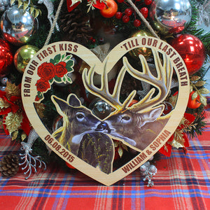 Deer Hunting Couple, First Kiss Last Breath, Personalized Wood Sign - Anniversary Gift For Hunter - Wood Sign - GoDuckee