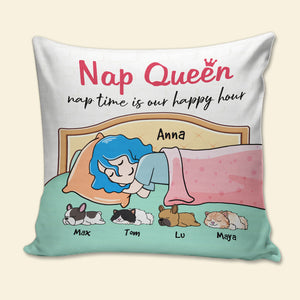 Nap Queen Nap Time Is Our Happy Hour Personalized Dog Cat Pillow Gift For Cat Lovers, Dog Lovers - Pillow - GoDuckee