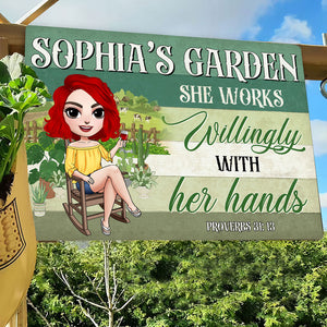 She Works Willingly With Her Hands, Gift For Farmer Girl Personalized Farmer Metal Sign - Metal Wall Art - GoDuckee