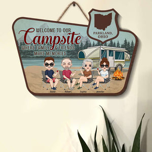 Where Family And Friends Make Memories, Personalized Wood Sign, Campsite Welcome Wood Sign, Gift For Camping Lovers - Wood Sign - GoDuckee