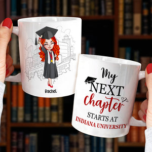 My Next Chapter Starts At University - Personalized White Mug - Chibi Graduation Front View - Coffee Mug - GoDuckee