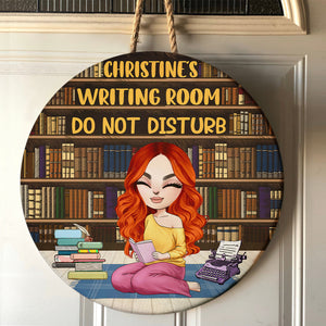 Writing Room Do Not Disturb - Personalized Round Wooden Sign - Gift For Book Lover - Wood Sign - GoDuckee