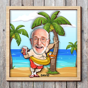 Funny Old Man On The Beach Wood Sign, Personalized 2 Layers Wood Sign, Gift For Grandpa, Father, Father's Day, Birthday Gift - Wood Sign - GoDuckee