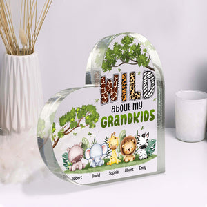 Wild About My Grandkids, Wild Children Personalized Heart Acrylic Plaque, Gift For Grandma - Decorative Plaques - GoDuckee