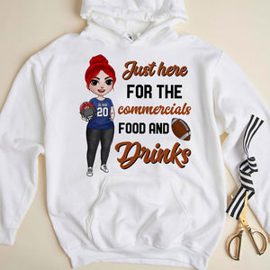 American Football Mom Just Here for the Commercials Food And Drinks Personalized Shirts - Shirts - GoDuckee