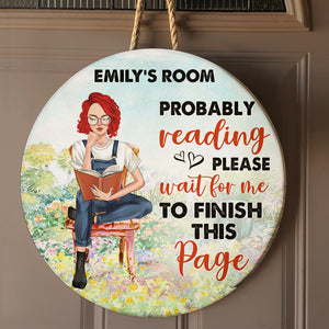 Probably Reading - Personalized Round Wooden Sign - Gift For Book Lover - Nose In A Book - Wood Sign - GoDuckee