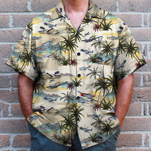 Aircraft Palm Tree and Island Pattern - Hawaiian Shirt - Hawaiian Shirts - GoDuckee