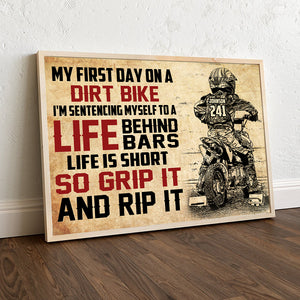 Vintage Motocross Poster - Custom Name, Number - My First Day On A Dirt Bike - Grip It and Rip It - Poster & Canvas - GoDuckee
