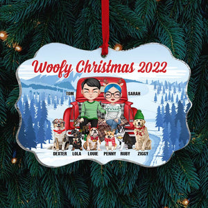 Woofy Christmas Couple and Dogs Personalized Acrylic Ornament - Ornament - GoDuckee