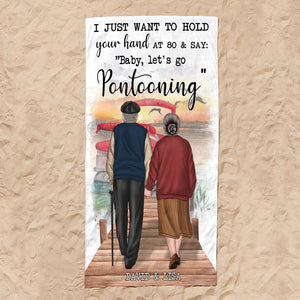 Let's Go Pontooning At 80 - Personalized Beach Towel - Gifts For Couples, Unique Gift For Wife - Beach Towel - GoDuckee