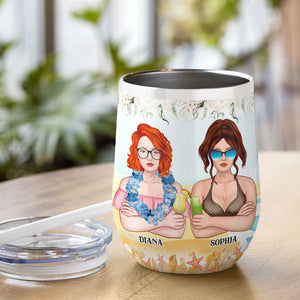 Personalized Hawaii Wreath Besties Wine Tumbler - Drinking May Be Heavy At Times - Wine Tumbler - GoDuckee