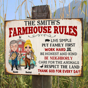 Farmhouse Rules - Personalized Metal Sign - Metal Wall Art - GoDuckee