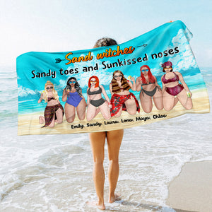 Sand Witches, Sandy Toes & Sunkissed Noses - Personalized Beach Towel - Gifts For Big Sister, Sistas, Girls Trip - Floral & Leopard Pattern - Beach Towel - GoDuckee