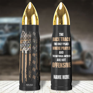 Dirt Track Racing Bullet Tumbler - Custom Name - Once You've Raced, You Never Forget It - American Flag Pattern - Water Bottles - GoDuckee