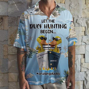 Personalized Cruising Duck CoupleHawaiian Shirt - Let The Duck Hunting Begin - Floral Pattern - Hawaiian Shirts - GoDuckee