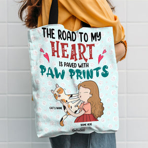 Personalized Gifts For Cat Lovers, For Her, The road to my heart is paved with paw prints Custom Tote Bag - Tote Bag - GoDuckee
