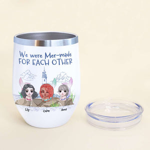 Personalized Mermaid Sisters Wine Tumbler - We Were Mer-made, I'd Bite A Shark For You - Wine Tumbler - GoDuckee