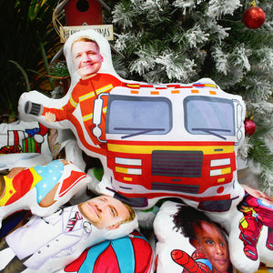 Custom Face Pillow, Love Family, Fireman and Fire Truck - Pillow - GoDuckee