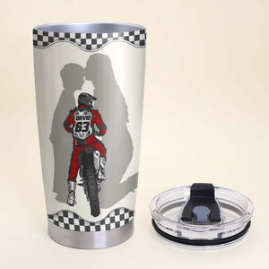 Behind Every Motocross Rider Is A Mom Who Believed In Him First, Personalized Tumbler - Tumbler Cup - GoDuckee