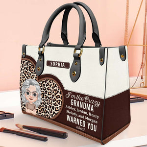 The Crazy Grandma They Warned You About, Personalized Leather Bag, Cool Grandma Leopard Bag, Gift For Grandma - Leather Bag - GoDuckee