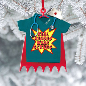 Nurse Real Heroes Wear Scrubs, Personalized Ornament, Christmas For Nurse, Healthcare Worker - Ornament - GoDuckee