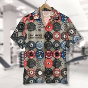 Gym Hawaiian Shirt - Custom Name - Barbell Pattern - Hawaiian Shirts - GoDuckee