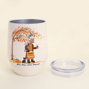 Personalized Old Women & Cat Breeds Wine Tumbler - Never Underestimate An Old Woman With Wine And Her Cats - Wine Tumbler - GoDuckee