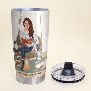 Personalized Reading Girl Tumbler - Book & Cat It Is Too Peopley Outside - Tumbler Cup - GoDuckee