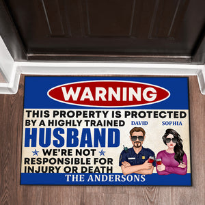 This Property Is Protected By A Highly Trained, Couple Police Doormat - Doormat - GoDuckee