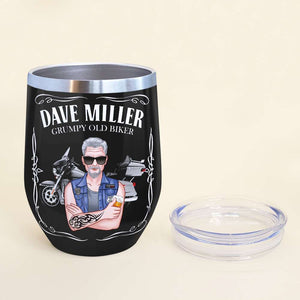 Grumpy Old Biker - Personalized Wine Tumbler - Never Underestimate An Old Man With A Motorcycle - J.Daniel Theme - Wine Tumbler - GoDuckee
