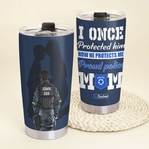 Mom & Dad I Once Protected Him Now He Protects Me - Personalized Police Officer Tumbler - Tumbler Cup - GoDuckee