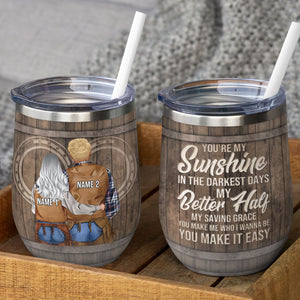 Personalized Cowboy Couple Wine Tumbler - You Are My Sunshine In The Darkest Days - Wine Tumbler - GoDuckee