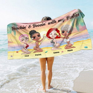 Beachin' & Boozin' With My Besties - Personalized Beach Towel - Gifts For Sisters, BFF, Girls Dolls Trip - Beach Towel - GoDuckee