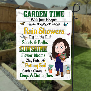 Garden Time Personalized Gardening Girl Flag Gift For Her - Flag - GoDuckee