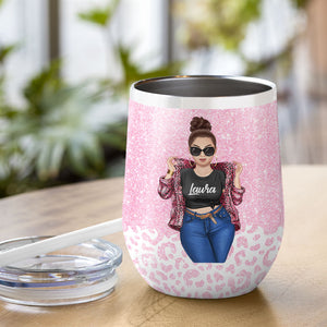 Personalized Cool & Badass Friends Wine Tumbler - Dorothy In The Streets Blanche In The Sheets - Leopard Pattern - Wine Tumbler - GoDuckee