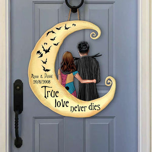 Pumpkin King and Queen, True Love Never Dies - Personalized Couple Wood Sign - Halloween Decor - Wood Sign - GoDuckee