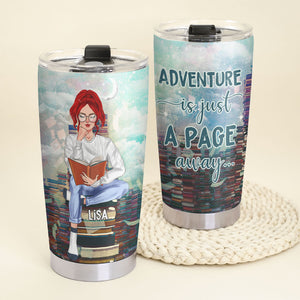 Personalized Reading Girl Tumbler - Adventure Is Just A Page Away - Nose In A Book - Tumbler Cup - GoDuckee