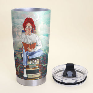 Personalized Reading Girl Tumbler - Adventure Is Just A Page Away - Nose In A Book - Tumbler Cup - GoDuckee
