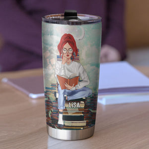 Personalized Reading Girl Tumbler - Adventure Is Just A Page Away - Nose In A Book - Tumbler Cup - GoDuckee
