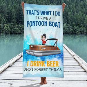 Drive Pontoon Boat & Drink Beer - Personalized Beach Towel - Gifts For Wife, Girlfriend, Pontoon Queen - Beach Towel - GoDuckee