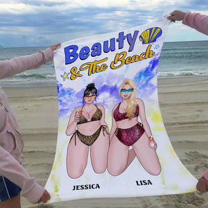 Beauty & The Beach - Personalized Beach Towel - Gifts For Big Sister, Sistas, Girls Trip - Floral & Leopard Pattern - Beach Towel - GoDuckee