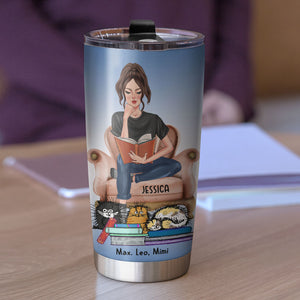 Personalized Cat Lover Tumbler Cup - Reading Across I Will Read With My Cats - - Tumbler Cup - GoDuckee