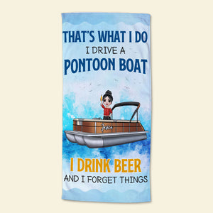 Drive Pontoon Boat & Drink Beer - Personalized Beach Towel - Gifts For Wife, Girlfriend, Pontoon Queen - Beach Towel - GoDuckee