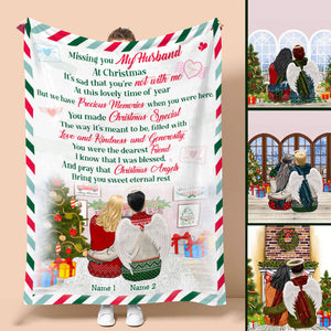 Personalized Christmas Wife & Husband In Heaven Blanket - Missing You My Husband - Stamp Postage - Blanket - GoDuckee