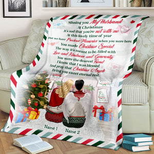 Personalized Christmas Wife & Husband In Heaven Blanket - Missing You My Husband - Stamp Postage - Blanket - GoDuckee