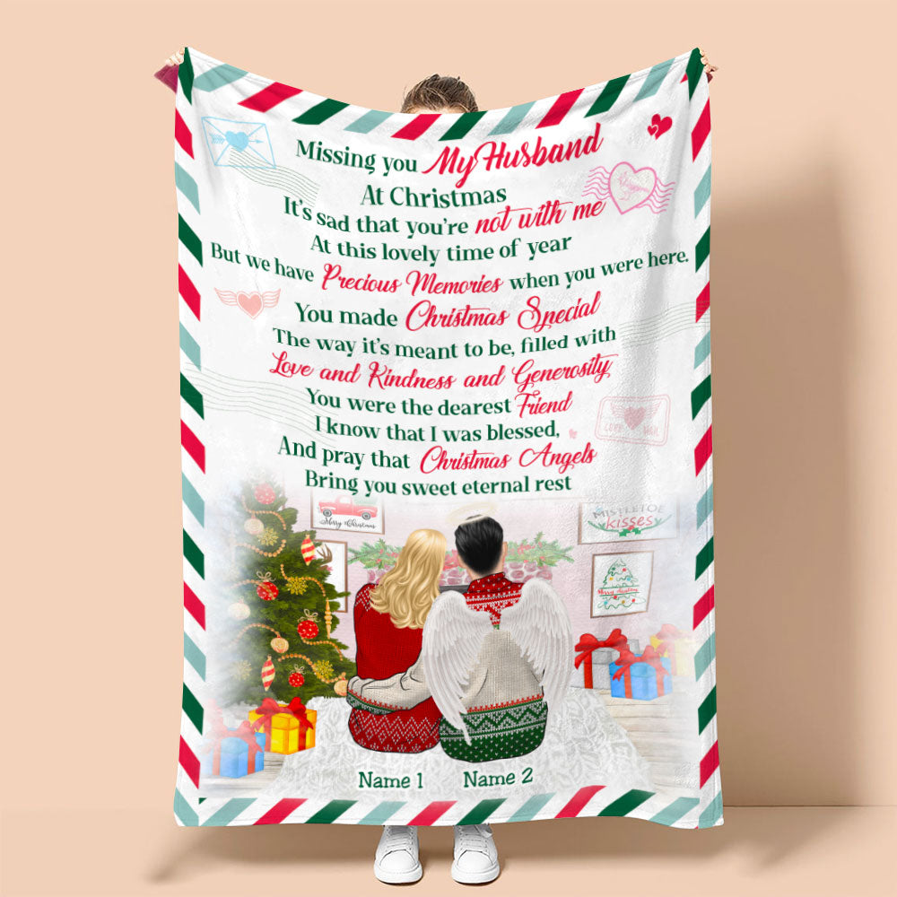 Personalized Christmas Wife & Husband In Heaven Blanket - Missing You My Husband - Stamp Postage - Blanket - GoDuckee