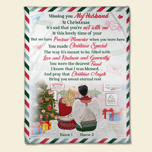 Personalized Christmas Wife & Husband In Heaven Blanket - Missing You My Husband - Stamp Postage - Blanket - GoDuckee